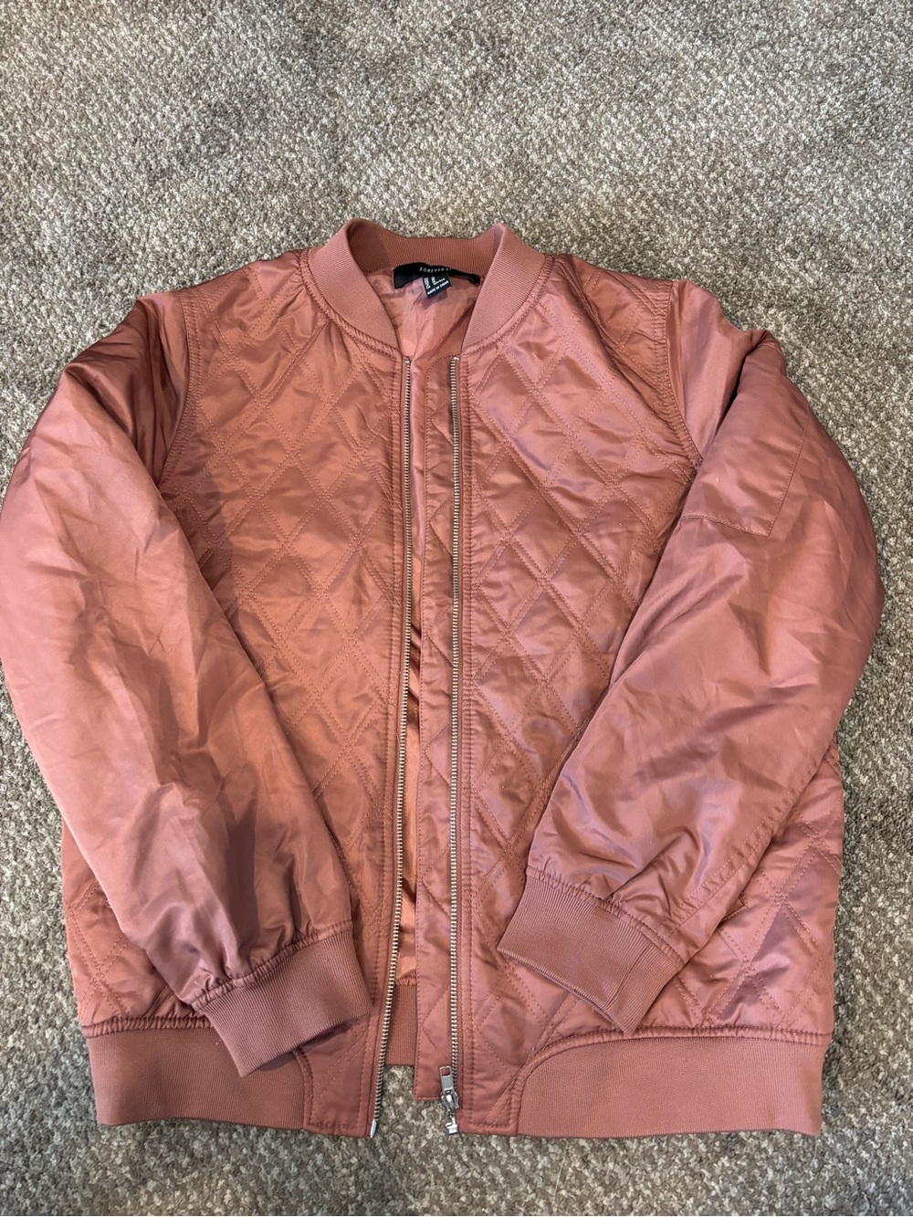 Forever 21 Quilted Bomber Jacket in Rose Mauve